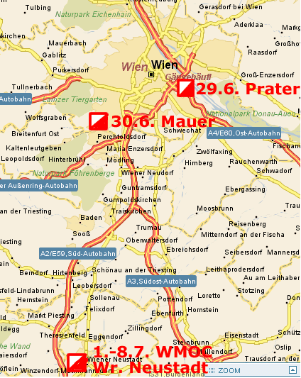 Location of the World Masters Prolog Events in Vienna.